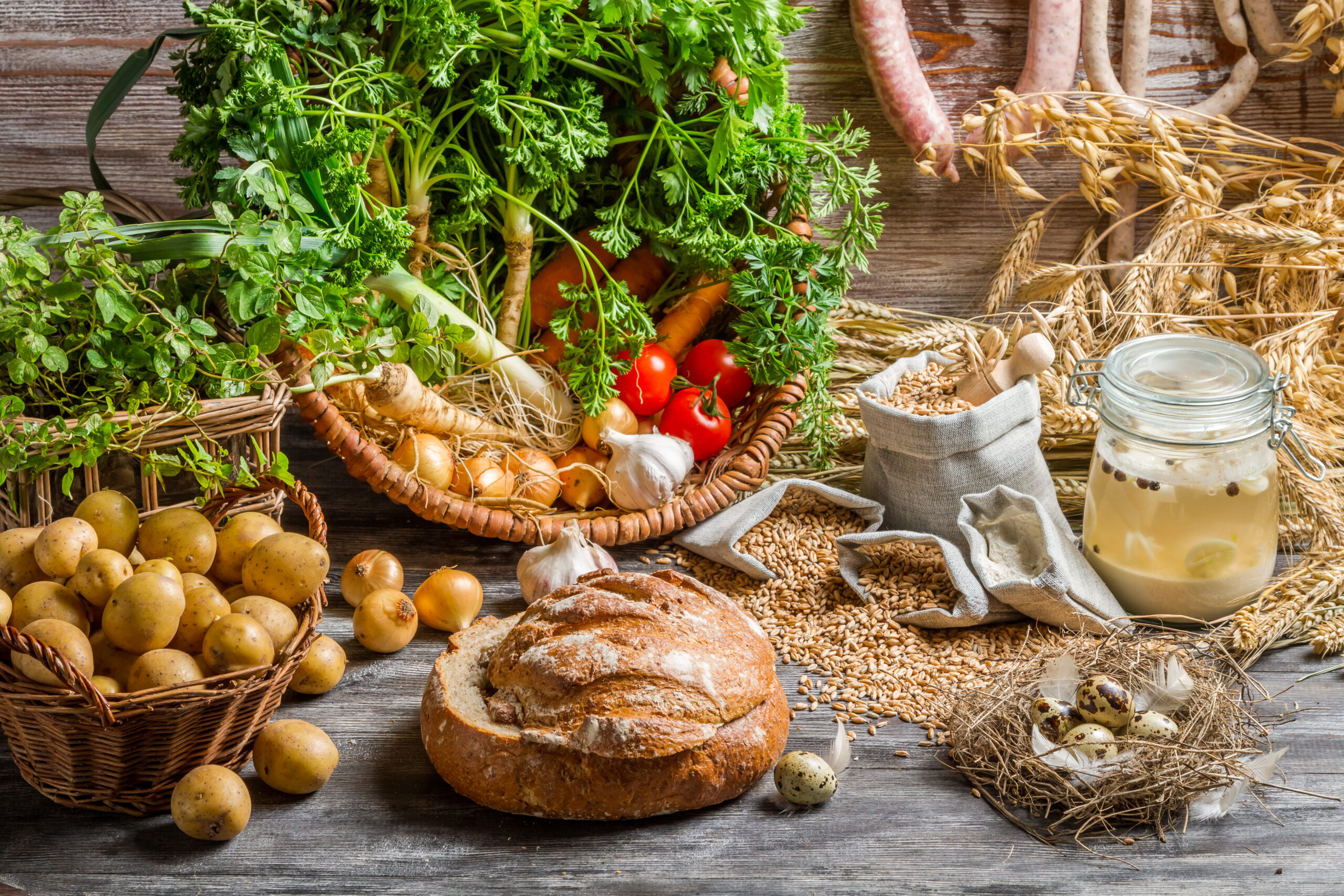 Fresh ingredients for rustic sour soup