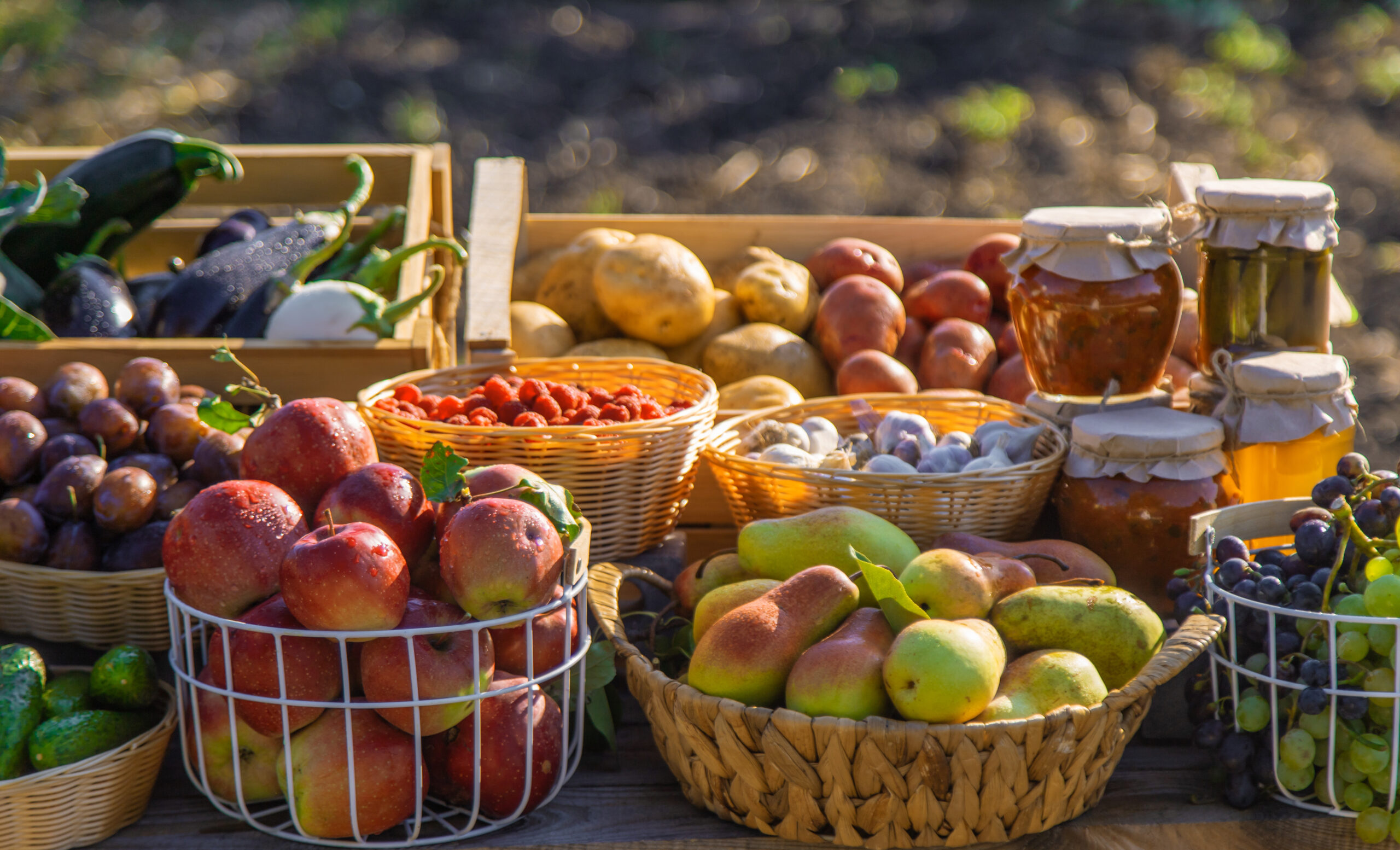 Fruits and vegetables at the farmers market. Selective focus.
