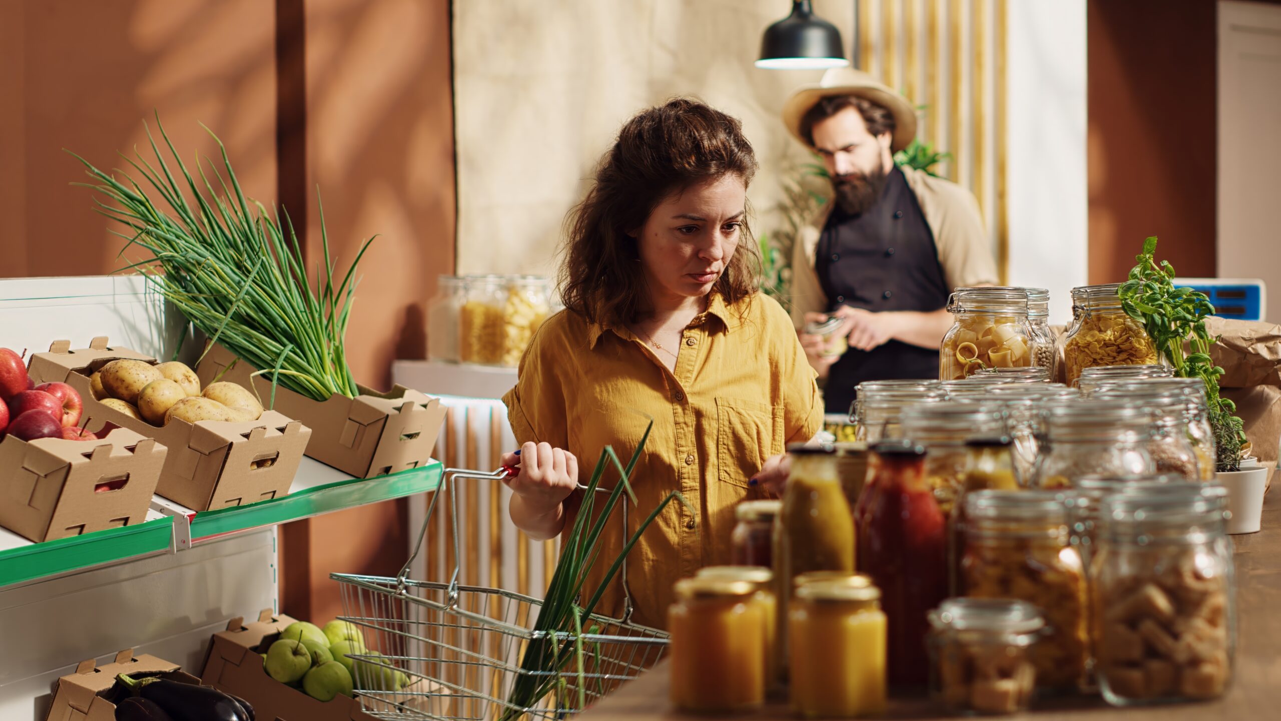 Woman smells food to check for chemicals